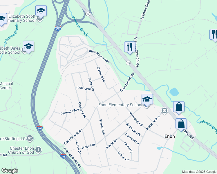 map of restaurants, bars, coffee shops, grocery stores, and more near 1600 Barberry Lane in Chester