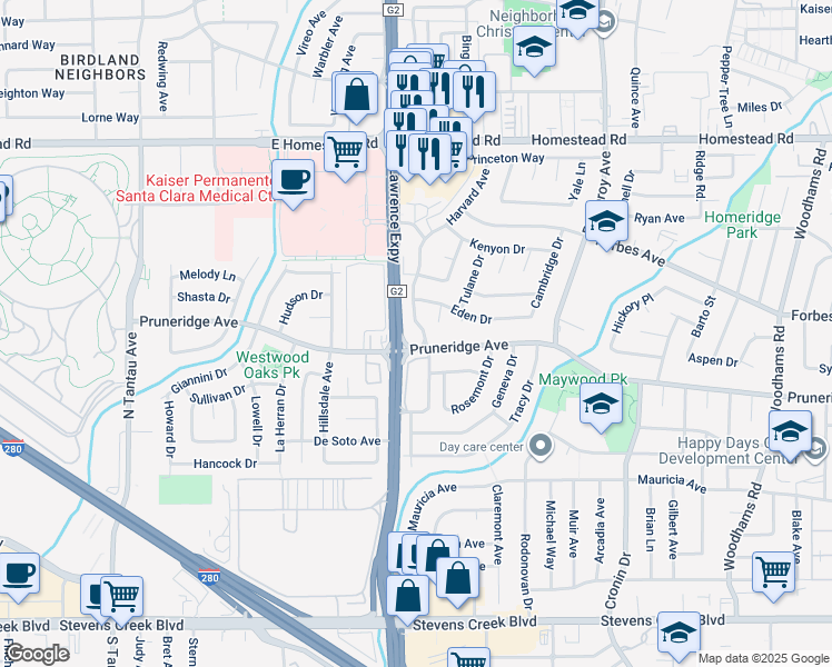 map of restaurants, bars, coffee shops, grocery stores, and more near 562 Harvard Avenue in Santa Clara