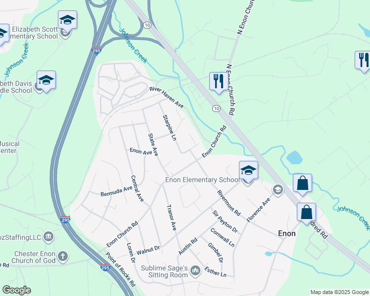 map of restaurants, bars, coffee shops, grocery stores, and more near 1604 Barberry Lane in Chester