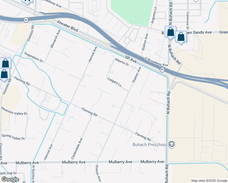 map of restaurants, bars, coffee shops, grocery stores, and more near 5420 Appaloosa Court in Atwater