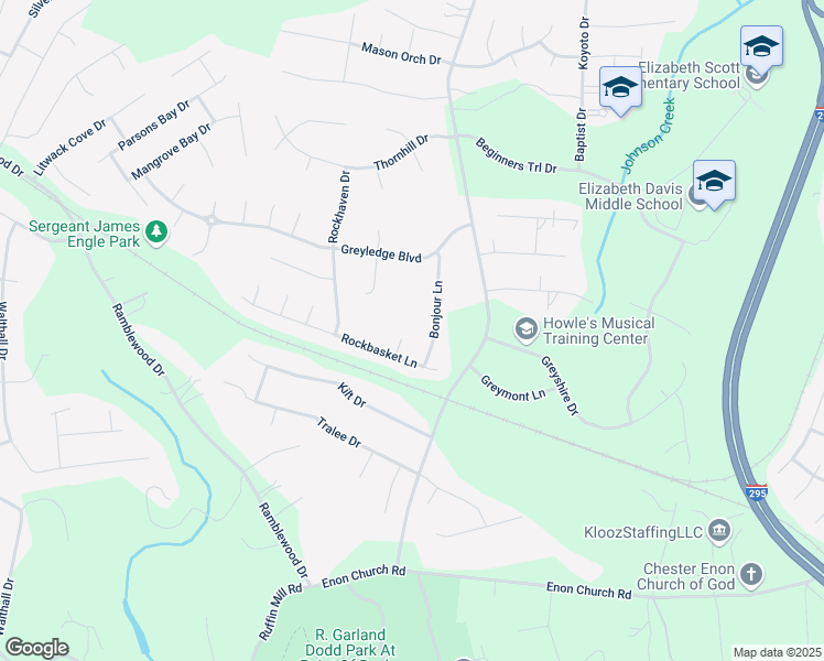 map of restaurants, bars, coffee shops, grocery stores, and more near 14001 Rockbasket Turn in Chester