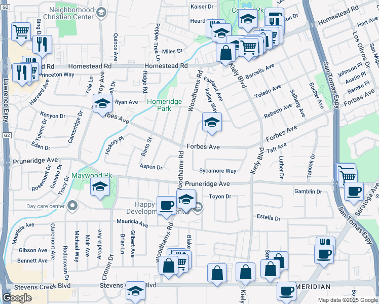 map of restaurants, bars, coffee shops, grocery stores, and more near 528 Bancroft Street in Santa Clara