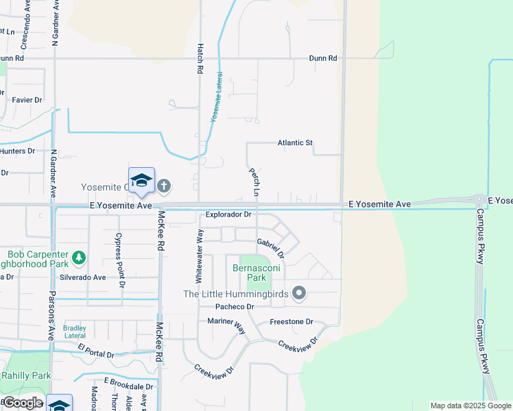 map of restaurants, bars, coffee shops, grocery stores, and more near East Yosemite Avenue & Via Moraga in Merced