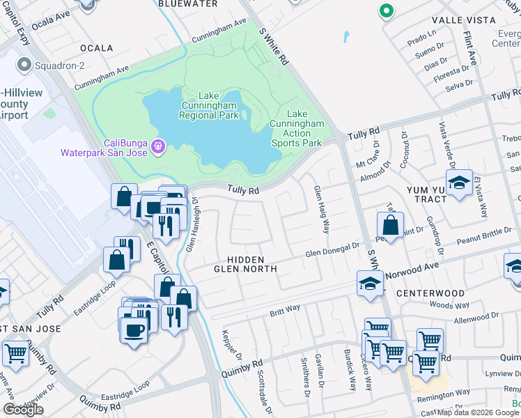 map of restaurants, bars, coffee shops, grocery stores, and more near 2819 Glen Dixon Court in San Jose