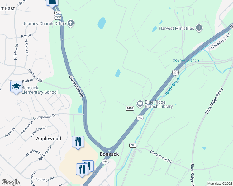 map of restaurants, bars, coffee shops, grocery stores, and more near 1 Avery Row in Roanoke