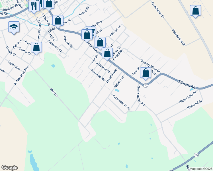 map of restaurants, bars, coffee shops, grocery stores, and more near 223-399 Lincoln Avenue in Campbellsville