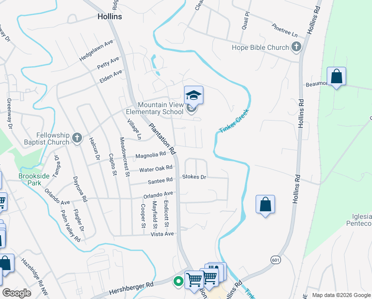 map of restaurants, bars, coffee shops, grocery stores, and more near 5903 Old Manor Drive in Hollins