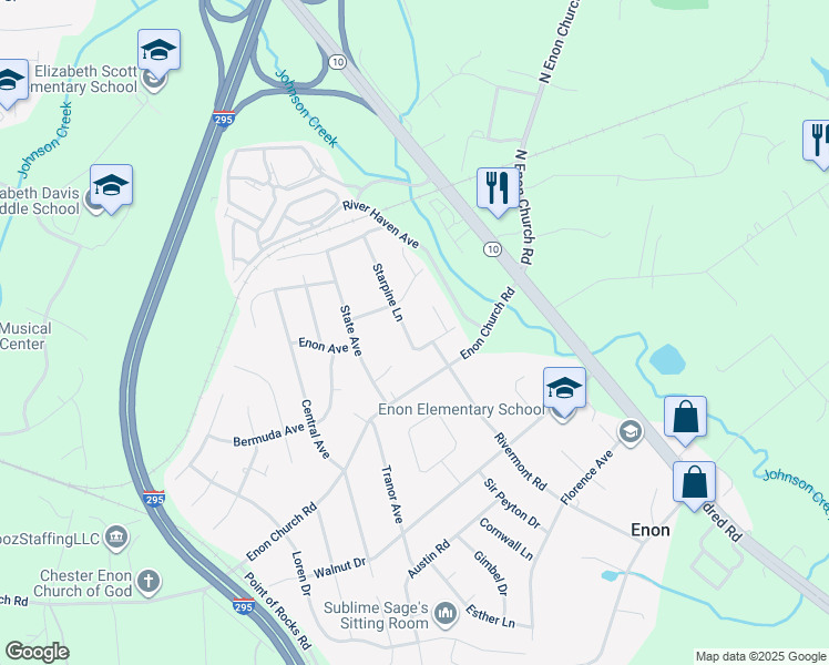 map of restaurants, bars, coffee shops, grocery stores, and more near 14213 Starpine Lane in Chester