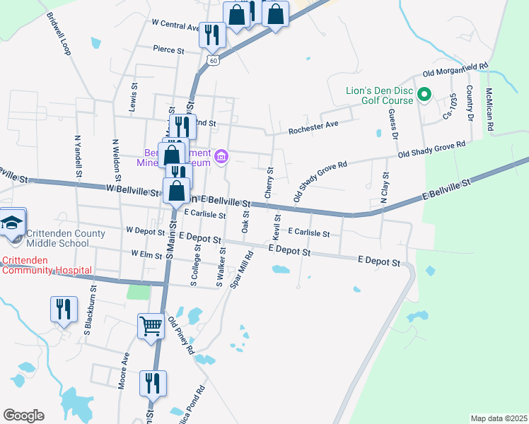 map of restaurants, bars, coffee shops, grocery stores, and more near 100-198 Kevil Street in Marion