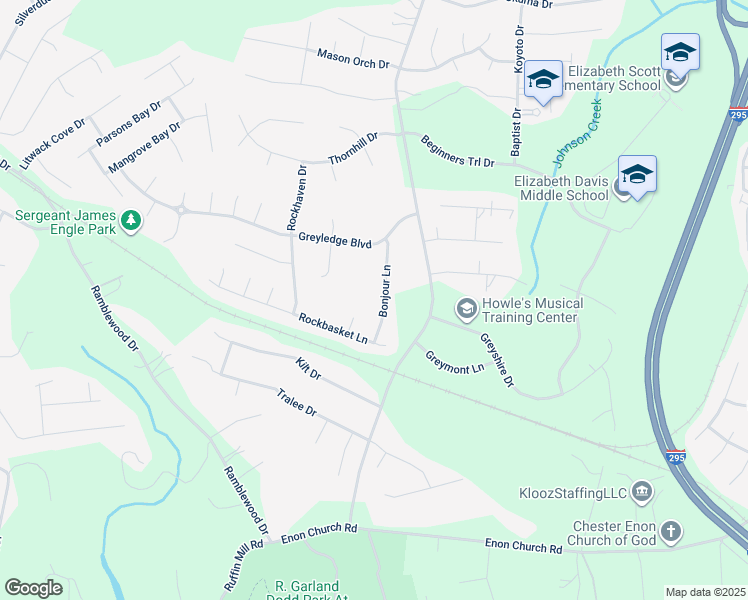 map of restaurants, bars, coffee shops, grocery stores, and more near 14000 Bonjour Lane in Chester
