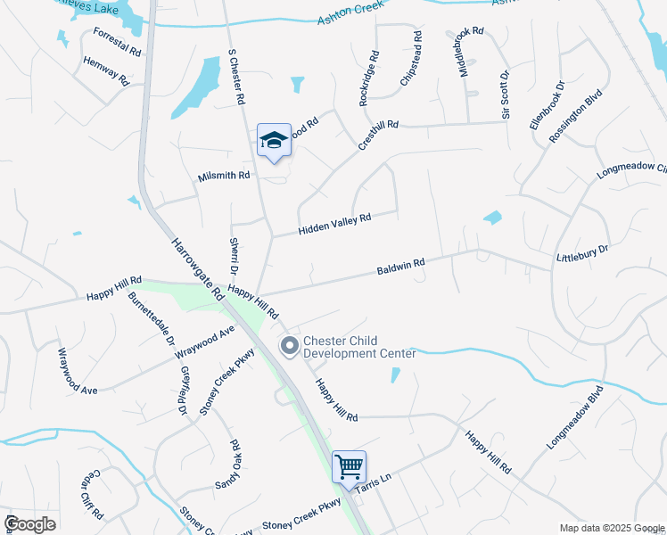map of restaurants, bars, coffee shops, grocery stores, and more near 4020 Baldwin Road in Chester