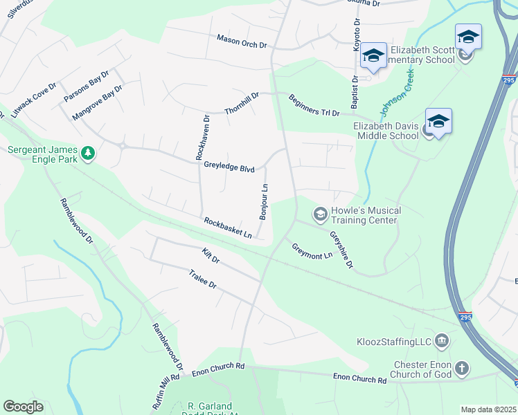 map of restaurants, bars, coffee shops, grocery stores, and more near 14000 Bonjour Lane in Chester