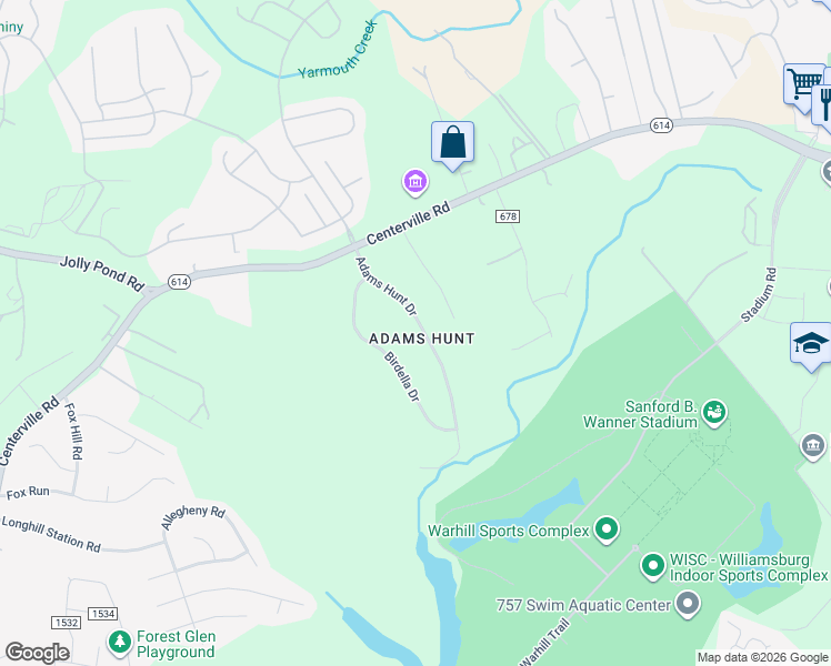 map of restaurants, bars, coffee shops, grocery stores, and more near 6244 Adams Hunt Drive in Williamsburg
