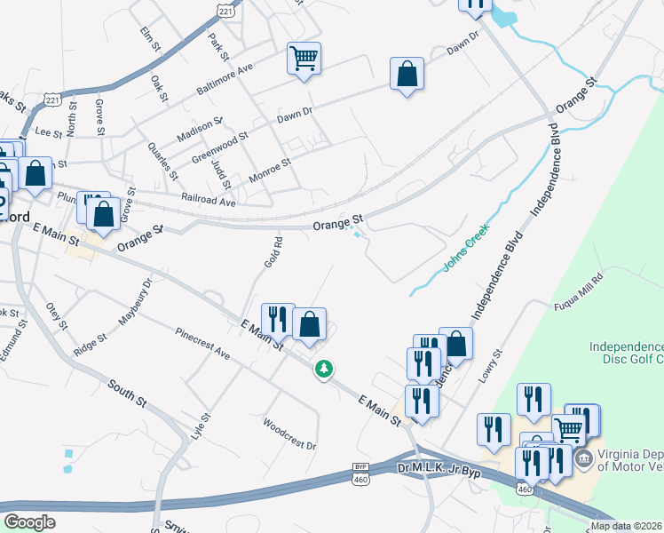 map of restaurants, bars, coffee shops, grocery stores, and more near 1040 Piedmont Street in Bedford