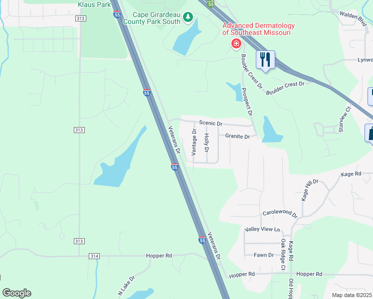 map of restaurants, bars, coffee shops, grocery stores, and more near 4136 Connor Drive in Cape Girardeau