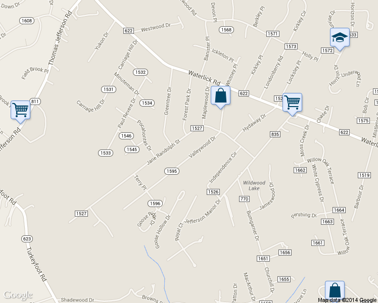 map of restaurants, bars, coffee shops, grocery stores, and more near 113 Valleywood Drive in Forest