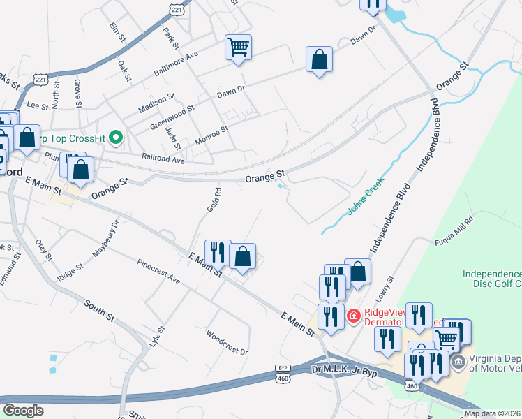 map of restaurants, bars, coffee shops, grocery stores, and more near 1040 Piedmont Street in Bedford