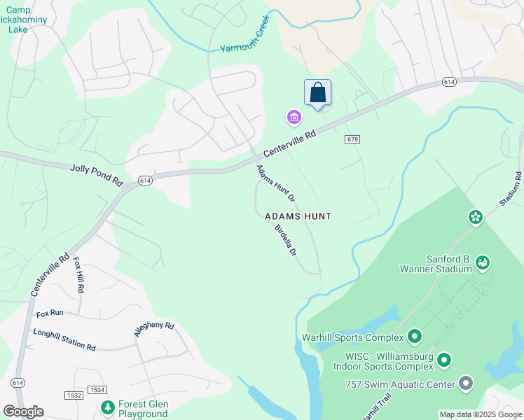 map of restaurants, bars, coffee shops, grocery stores, and more near 4229 Birdella Drive in Williamsburg