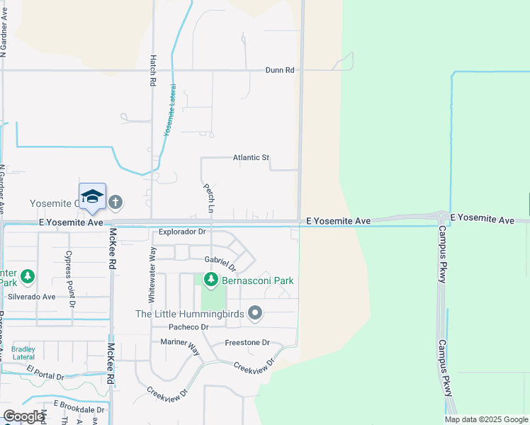 map of restaurants, bars, coffee shops, grocery stores, and more near 2858 East Yosemite Avenue in Merced