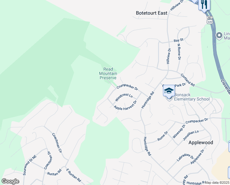 map of restaurants, bars, coffee shops, grocery stores, and more near 6108 Crumpacker Drive in Roanoke