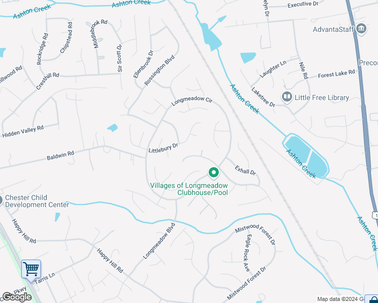 map of restaurants, bars, coffee shops, grocery stores, and more near 13631 Duxton Drive in Chester