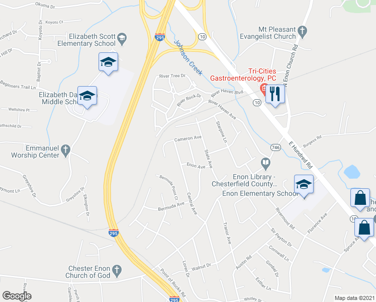 map of restaurants, bars, coffee shops, grocery stores, and more near 14112 Bolling Avenue in Chester