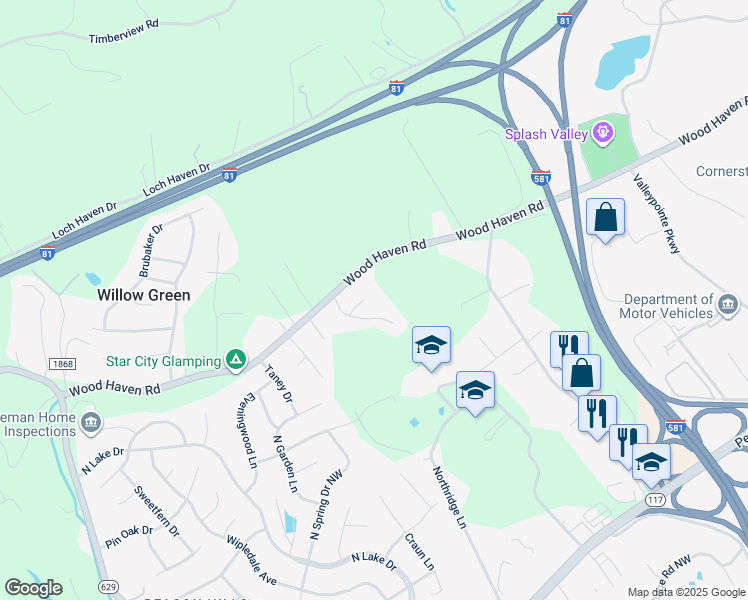 map of restaurants, bars, coffee shops, grocery stores, and more near 7919 Layne Court in Roanoke