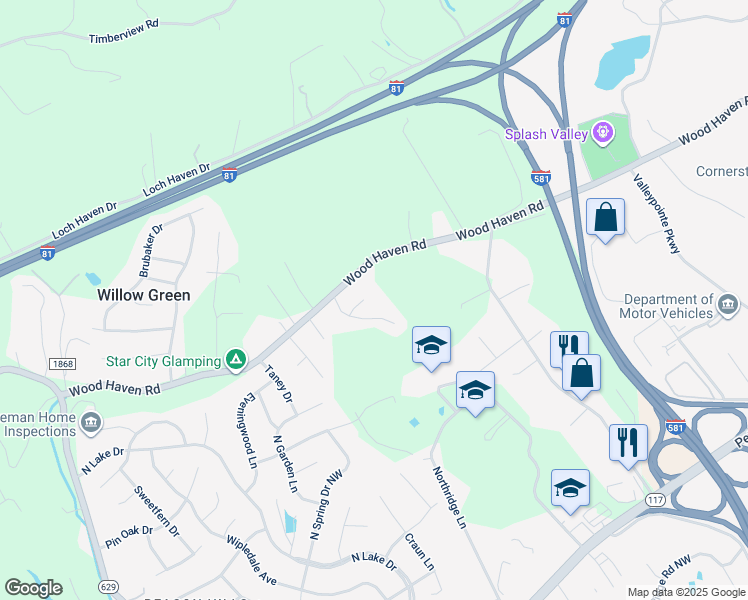 map of restaurants, bars, coffee shops, grocery stores, and more near 7919 Layne Court in Roanoke