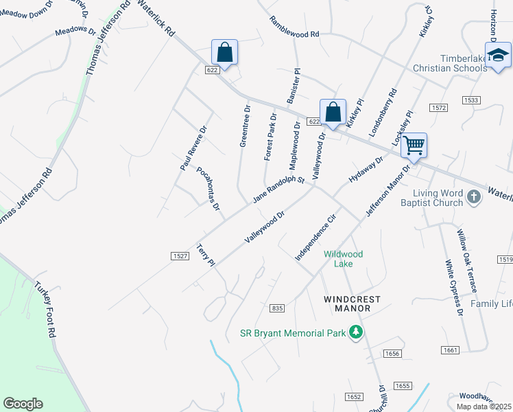 map of restaurants, bars, coffee shops, grocery stores, and more near 120 Jane Randolph Street in Forest