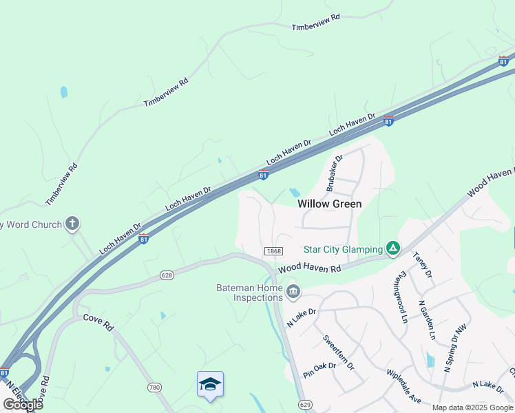 map of restaurants, bars, coffee shops, grocery stores, and more near 3408 Green Ridge Court in Roanoke