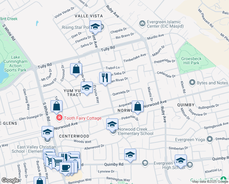 map of restaurants, bars, coffee shops, grocery stores, and more near 3299 Quesada Drive in San Jose
