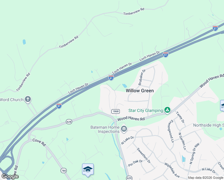 map of restaurants, bars, coffee shops, grocery stores, and more near 3453 Green Ridge Road in Roanoke