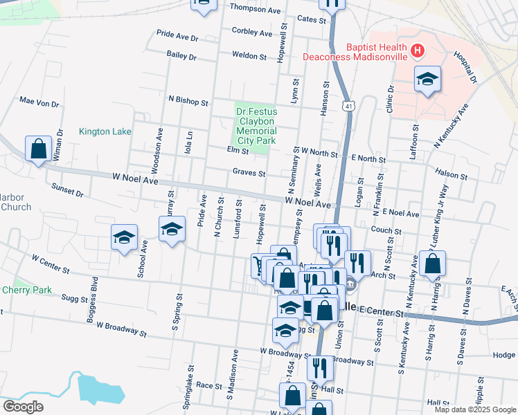 map of restaurants, bars, coffee shops, grocery stores, and more near 200-282 State Highway 1178 in Madisonville