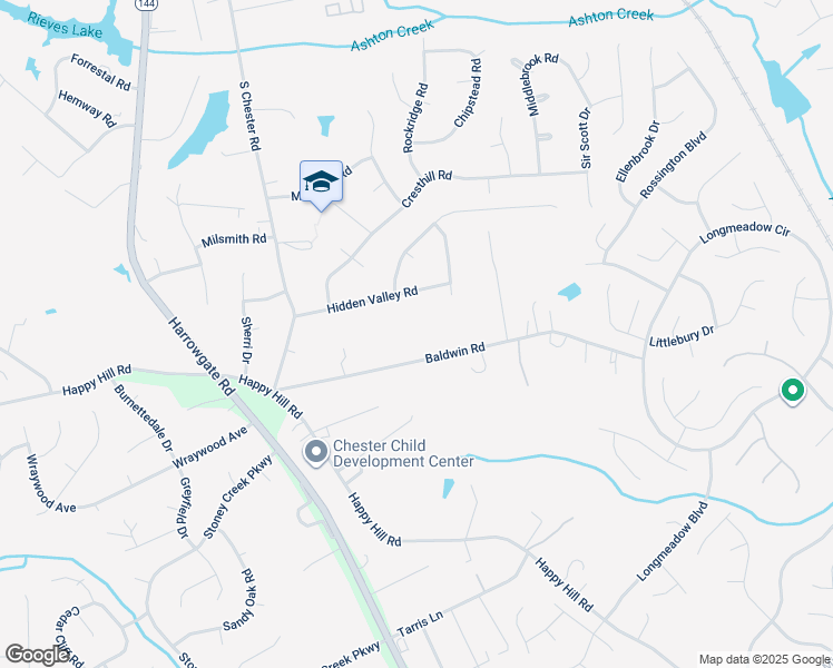 map of restaurants, bars, coffee shops, grocery stores, and more near 4000 Baldwin Road in Chester