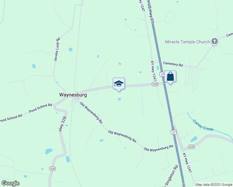 map of restaurants, bars, coffee shops, grocery stores, and more near 345 Highway 328 in Waynesburg