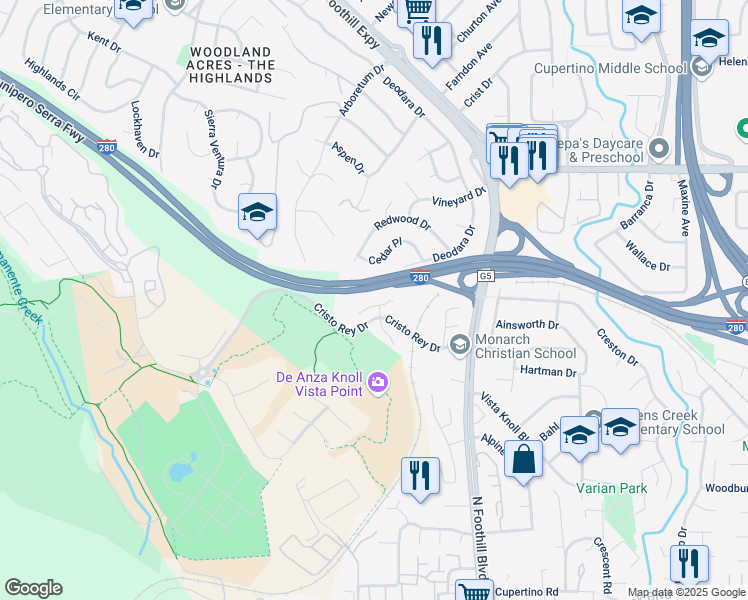 map of restaurants, bars, coffee shops, grocery stores, and more near 1440 Kring Way in Los Altos