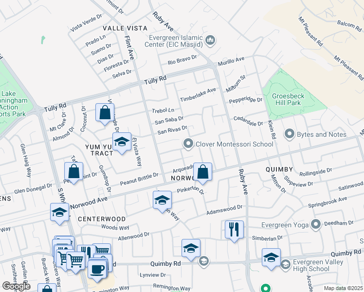 map of restaurants, bars, coffee shops, grocery stores, and more near 3343 Quesada Drive in San Jose