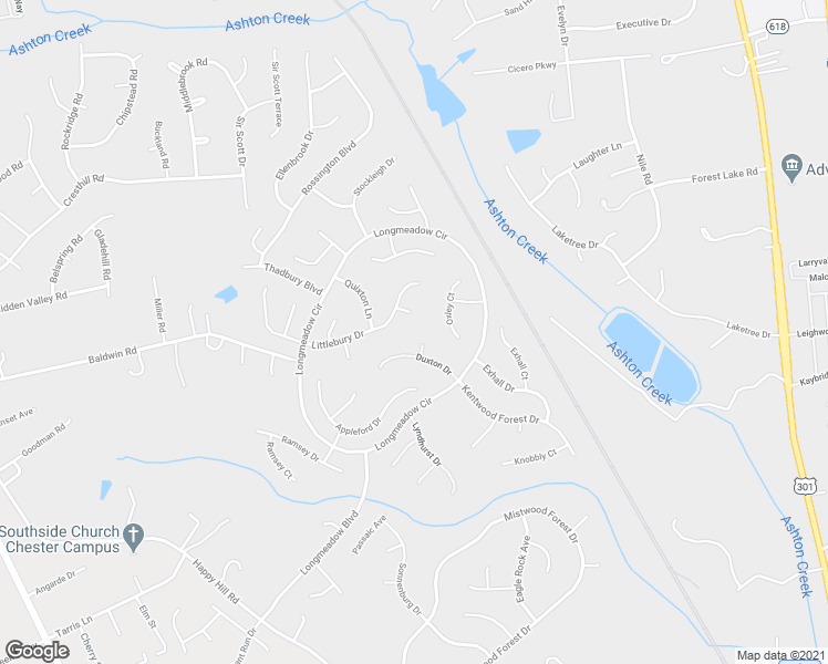 map of restaurants, bars, coffee shops, grocery stores, and more near 2606 Duxton Court in Chester