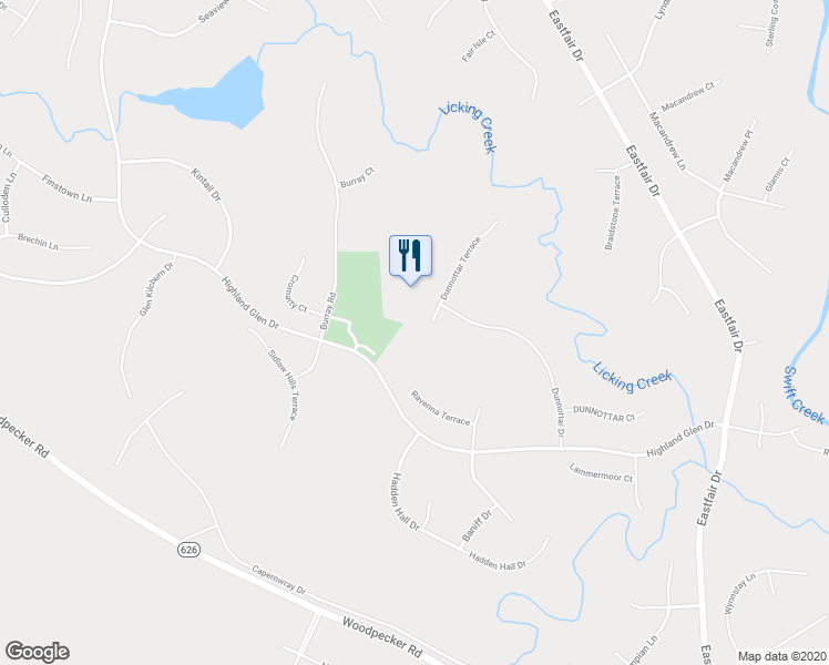 map of restaurants, bars, coffee shops, grocery stores, and more near 11912 Dunnottar Terrace in Chesterfield