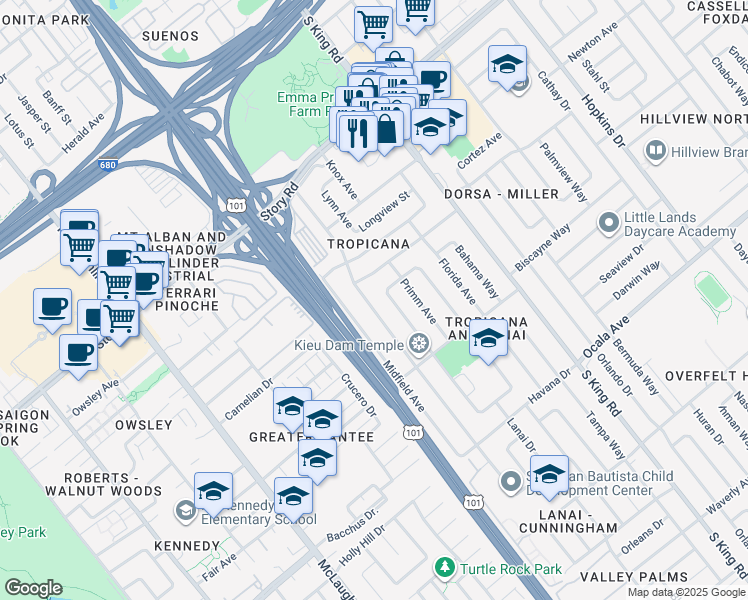 map of restaurants, bars, coffee shops, grocery stores, and more near 1462 Terilyn Avenue in San Jose