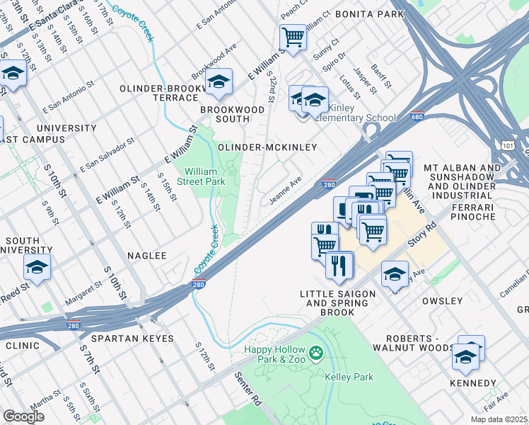 map of restaurants, bars, coffee shops, grocery stores, and more near 737 Forestdale Avenue in San Jose