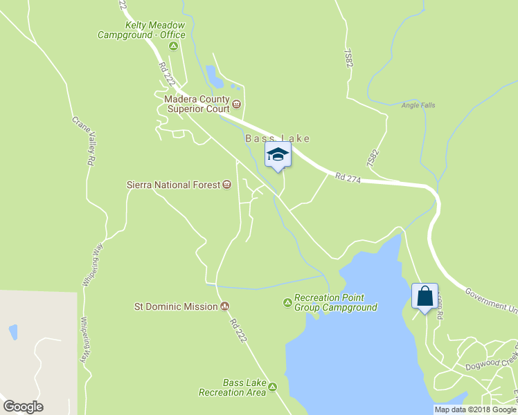 map of restaurants, bars, coffee shops, grocery stores, and more near 40333 Road 222 in Bass Lake