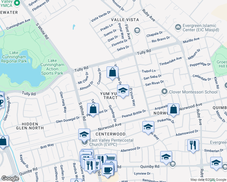 map of restaurants, bars, coffee shops, grocery stores, and more near 3238 San Rivas Drive in San Jose