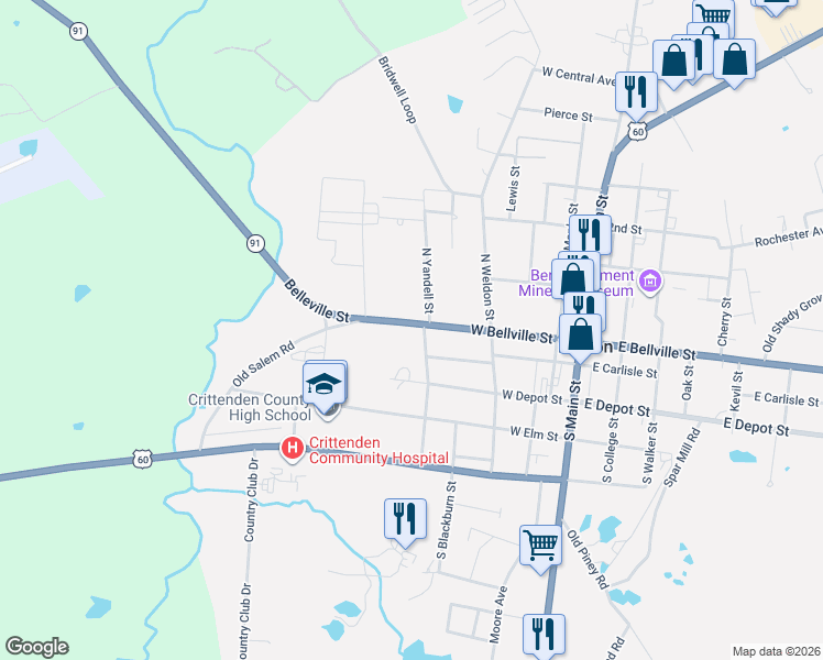 map of restaurants, bars, coffee shops, grocery stores, and more near 402-446 West Belleville Street in Marion