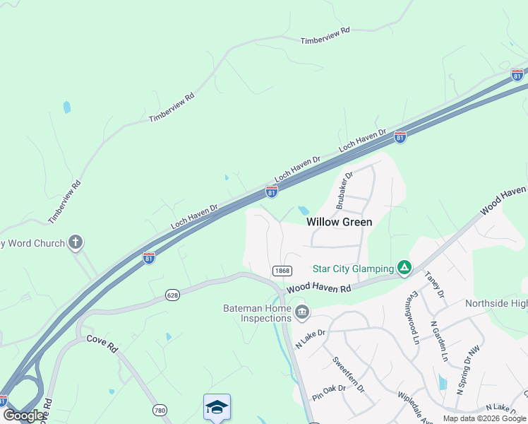 map of restaurants, bars, coffee shops, grocery stores, and more near 3453 Green Ridge Road in Roanoke