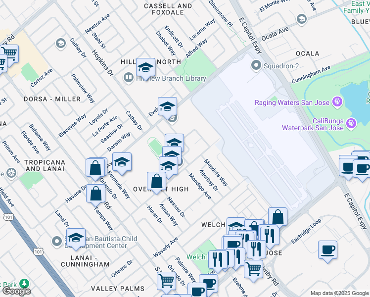 map of restaurants, bars, coffee shops, grocery stores, and more near 1936 Daytona Drive in San Jose