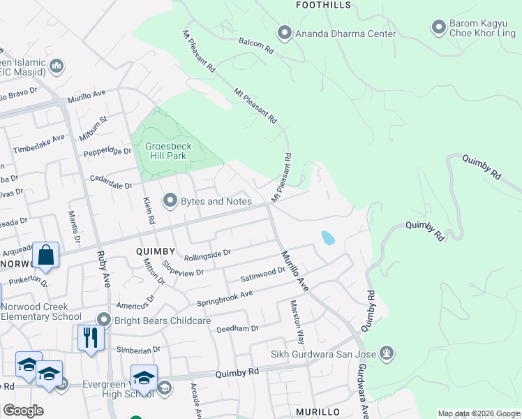 map of restaurants, bars, coffee shops, grocery stores, and more near 3682 Norwood Avenue in San Jose