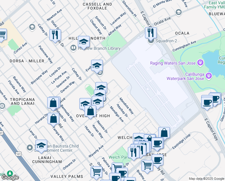 map of restaurants, bars, coffee shops, grocery stores, and more near 1936 Daytona Dr in San Jose