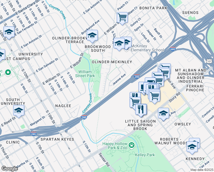 map of restaurants, bars, coffee shops, grocery stores, and more near 737 Forestdale Avenue in San Jose