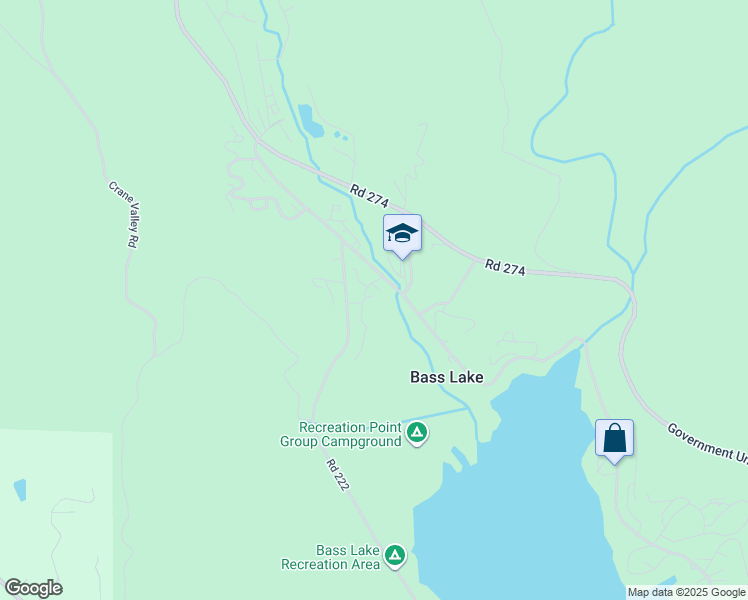 map of restaurants, bars, coffee shops, grocery stores, and more near 40333 Road 222 in Bass Lake